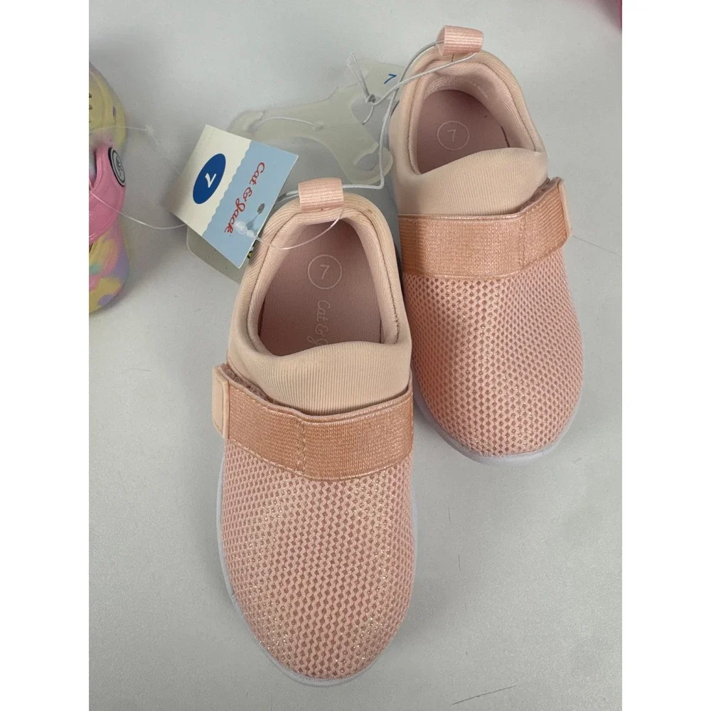 Cat & Jack Austen Pink Glitter Mesh Slip On Sneakers Toddler Girls Size 7 NEW